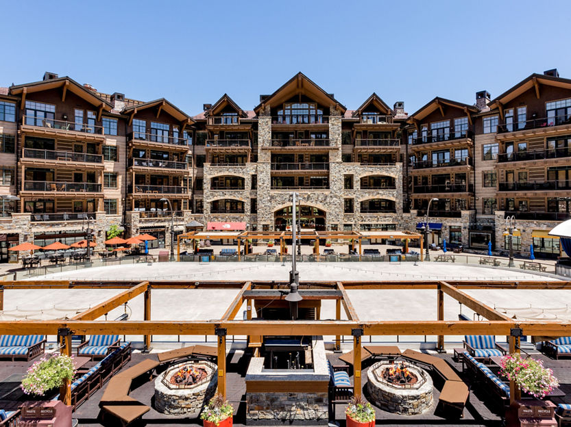 Summer Exterior of Northstar Village Condos Overlooking Ski Rink