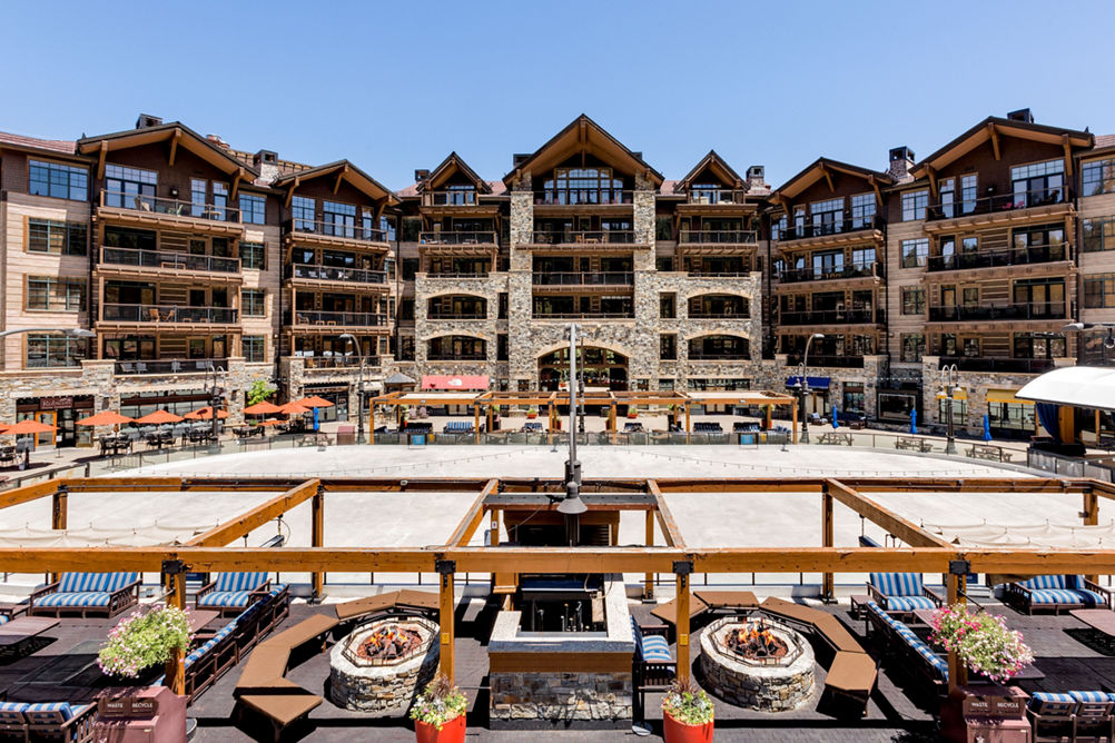 Summer Exterior of Northstar Village Condos Overlooking Ski Rink