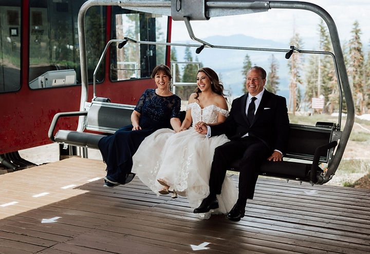 Bride with Parents on Chairlift at Northstar