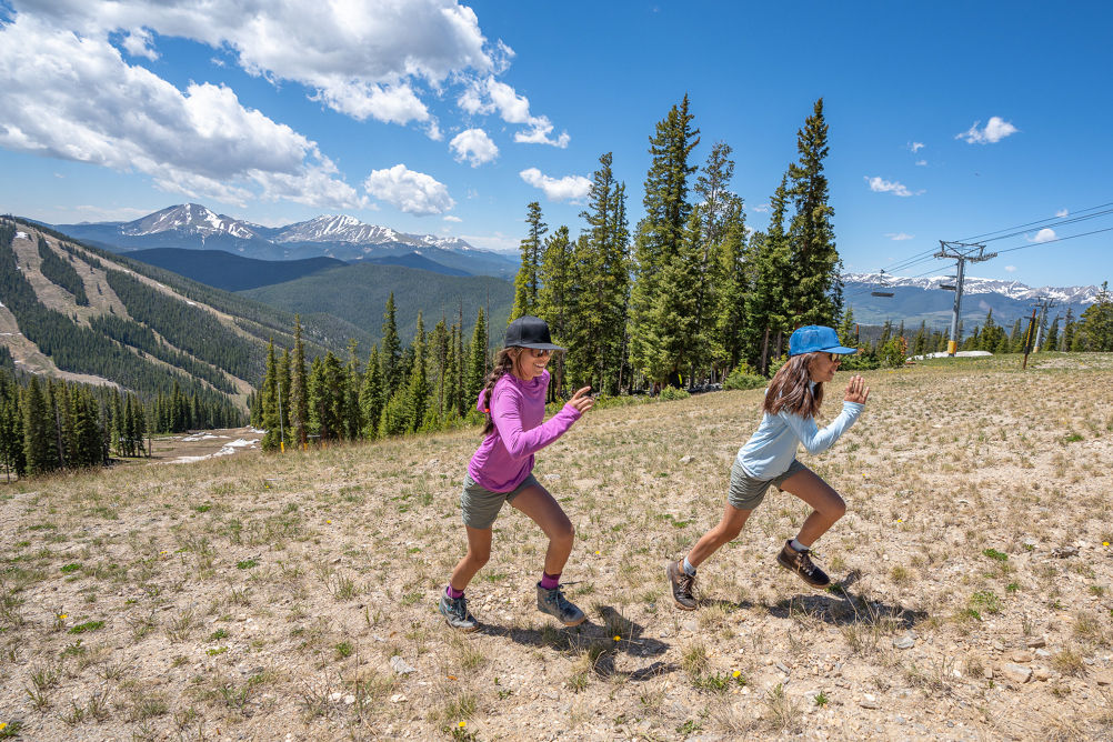 Sisters Hiking Up Dercum Mountain at Keystone During Summer