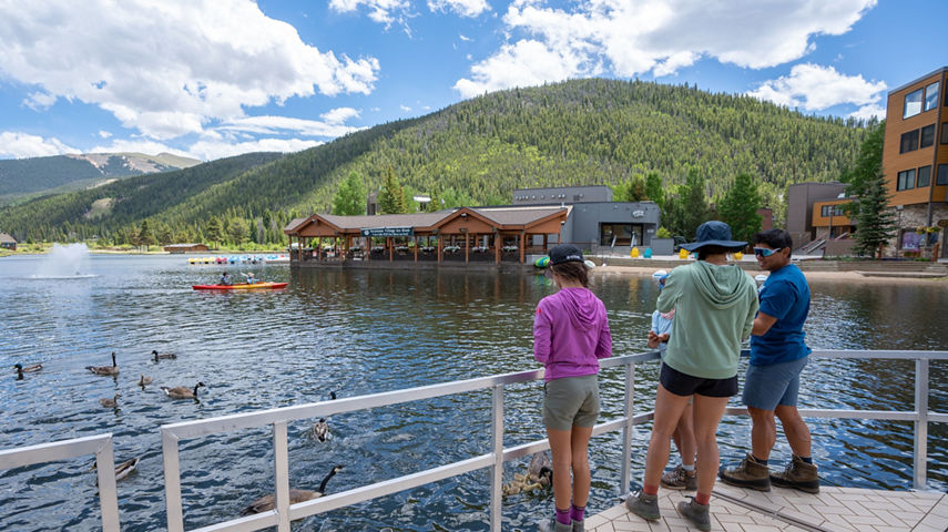 Family Feeding Geese at Keystone Lakeside Village