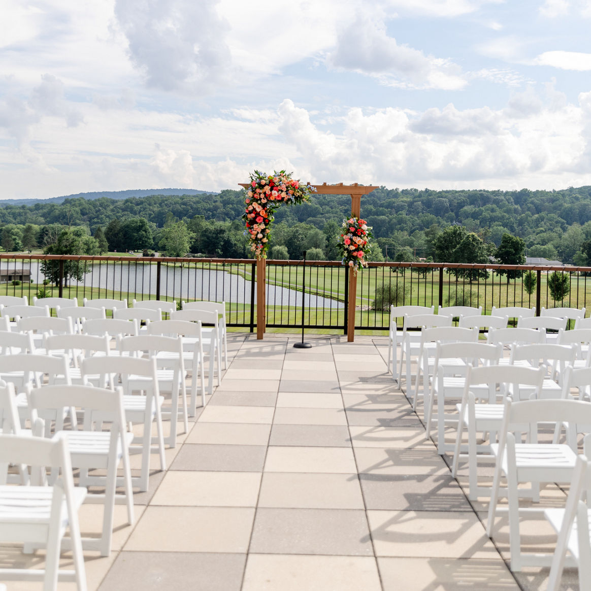 Summer Wedding Ceremony Setup at Overlook at Liberty Mountain