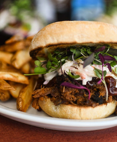 Pulled Pork Sandwich and Fries at Roundhouse Lodge at Whistler Blackcomb