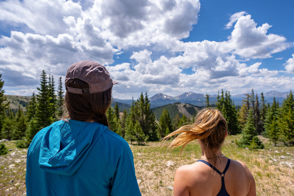 Friends Hiking Dercum Mountain Trail at Keystone