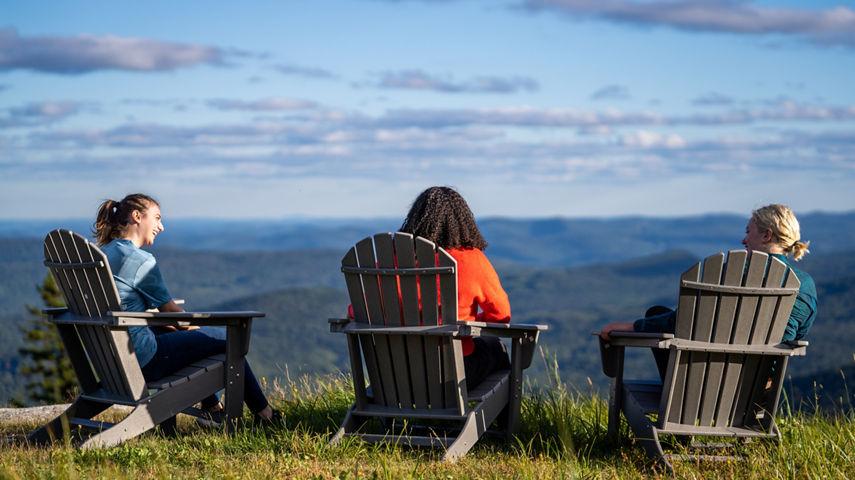 Friends Enjoy Summer Scenic Views During Sunset at Okemo
