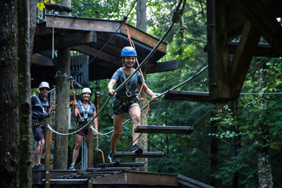 Family Exploring Adventure Park at Okemo During Summer