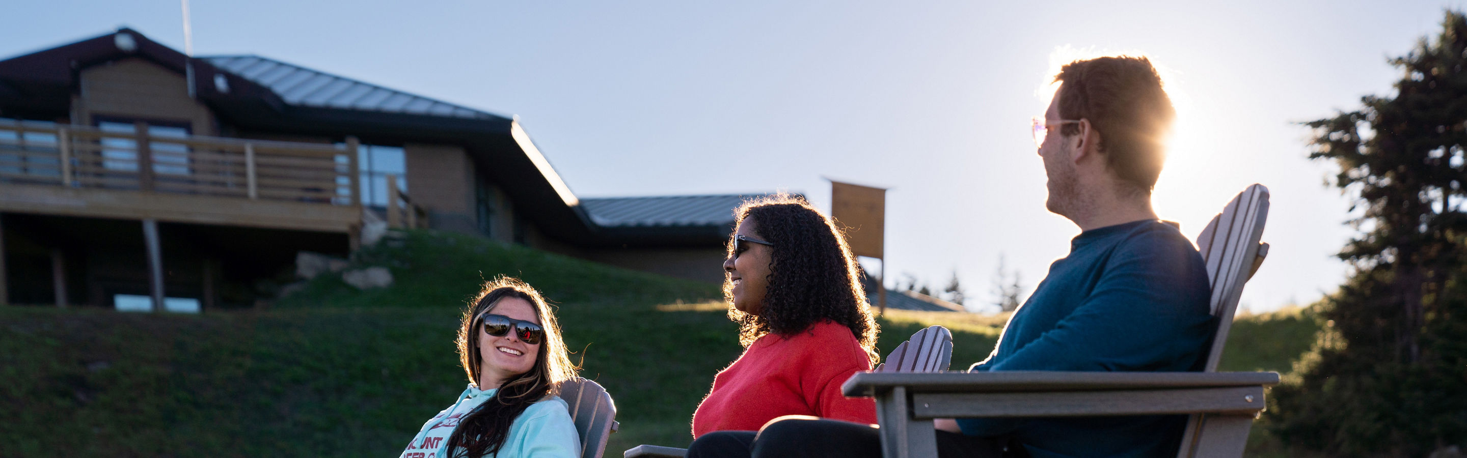Friends Enjoy Summer Scenic Views During Sunset at Okemo