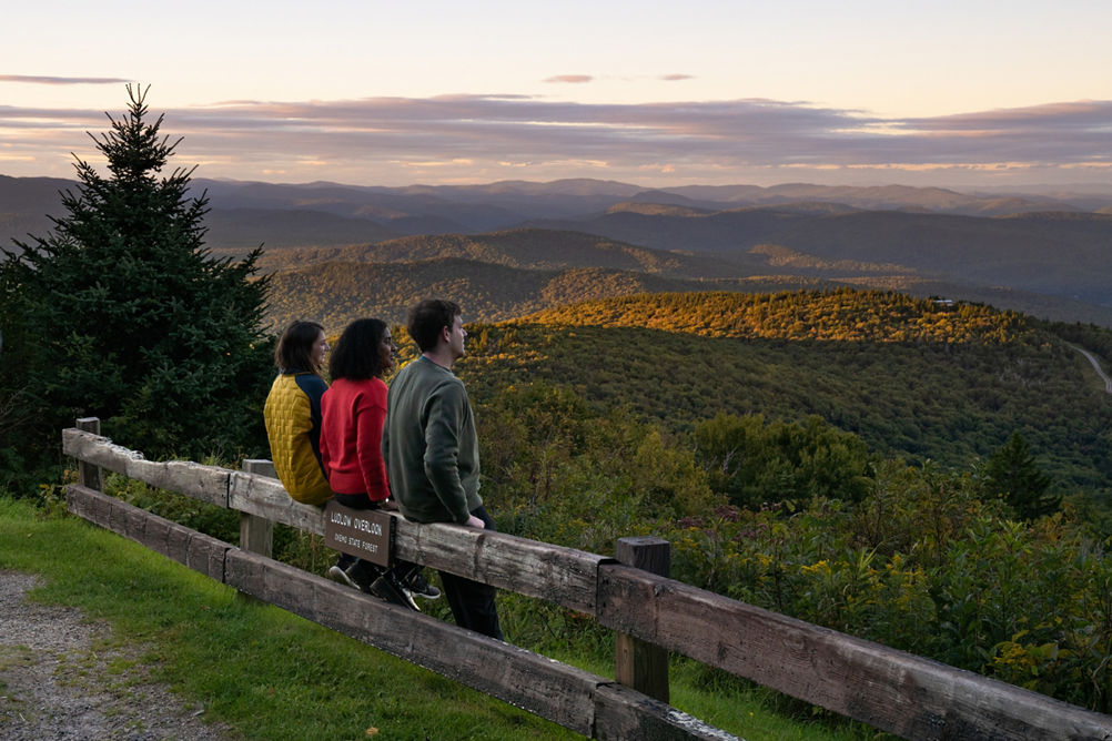 Friends Enjoy Summer Scenic Views During Sunset at Okemo
