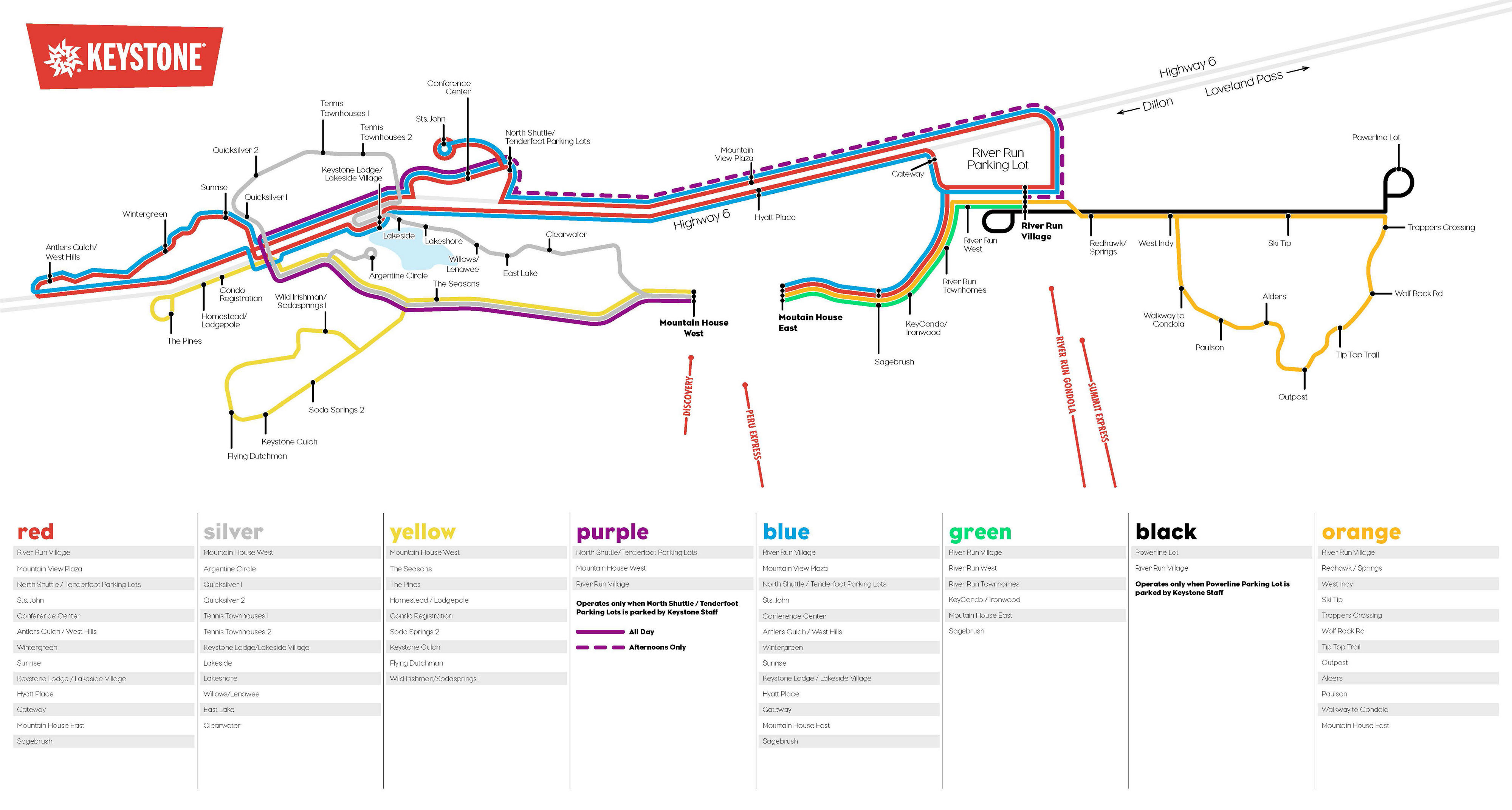 Keystone Winter 2023-24 Bus Route Map