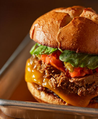 Pork Green Chile Topped Burger at Keystone Summit House