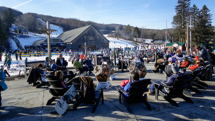 Resort Guests Lounging During Apres Outside of Zero Gravity Beer Garden at Mount Snow