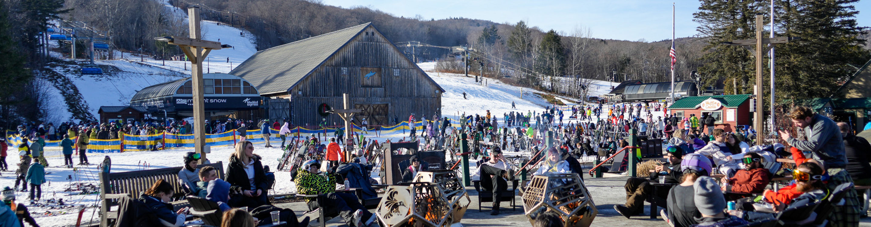 Resort Guests Lounging During Apres Outside of Zero Gravity Beer Garden at Mount Snow