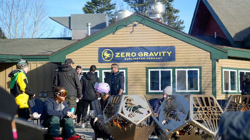 Resort Guests Lounging During Apres Outside of Zero Gravity Beer Garden at Mount Snow