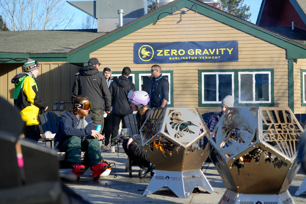 Resort Guests Lounging During Apres Outside of Zero Gravity Beer Garden at Mount Snow