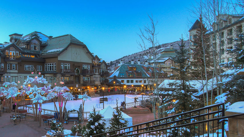 Wintery Scene of Ice Rink in Beaver Creek Village