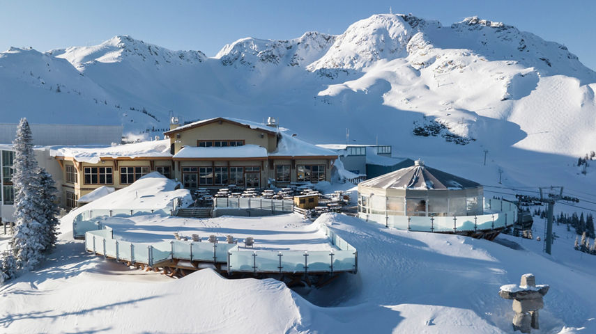 Snowy Roundhouse and Umbrella Bar at Whistler Blackcomb