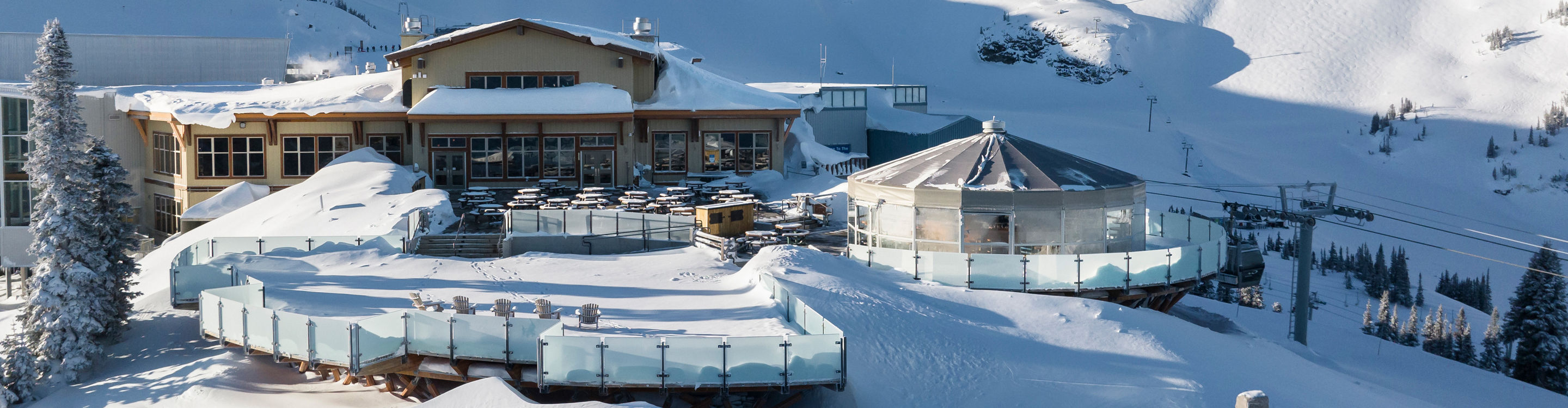 Snowy Roundhouse and Umbrella Bar at Whistler Blackcomb