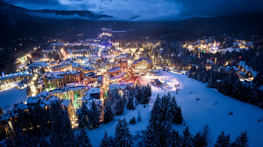 Aerial View of Snowy Whistler Blackcomb