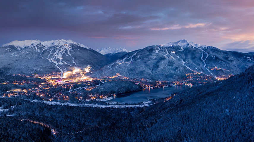 Aerial View of Snowy Whistler Blackcomb