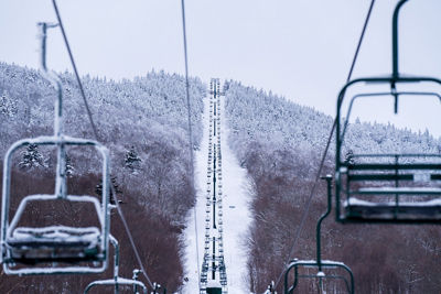 Scenic View of Snowy Chairlift at Stowe