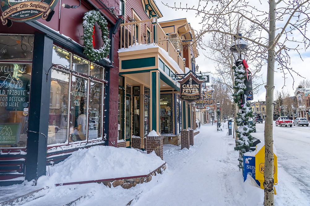 Town of Breck and Main Street after snow fresh dreamy snow day