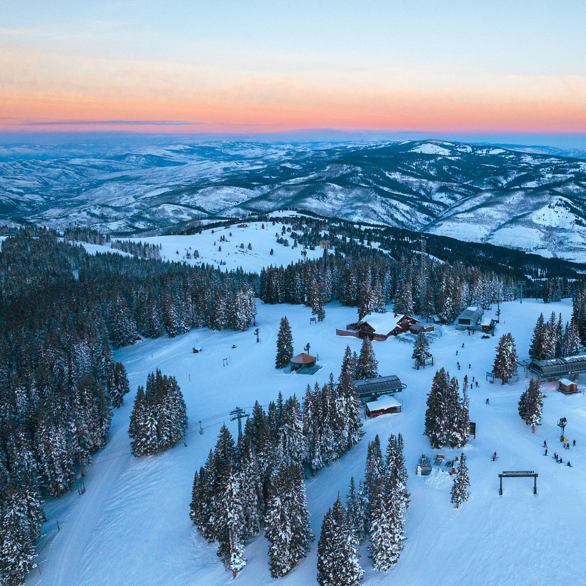 Aerial Sunset View of the Top of The Legendary Back Bowls at Vail