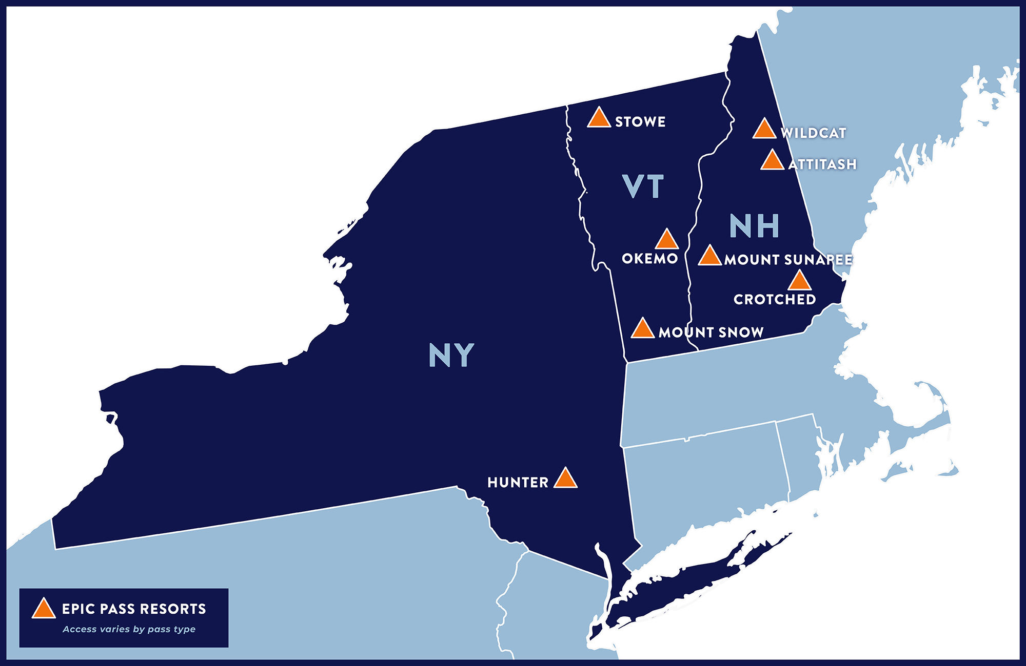 Map of Northeast ski resorts