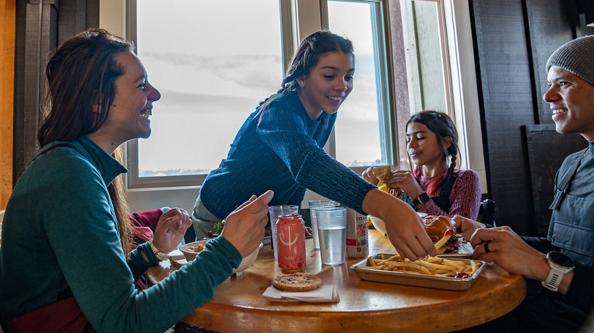 Family Enjoys Lunch in Between Skiing at Keyston'e Summit House