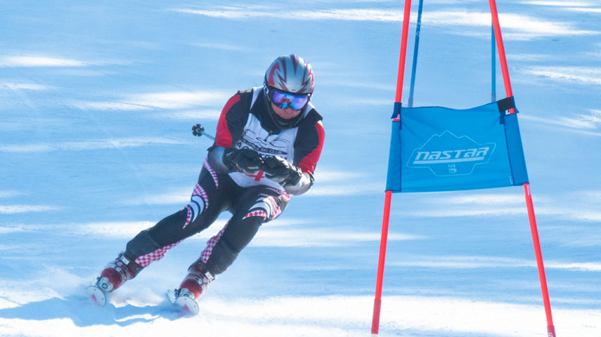 Skier Racing at Mad River Mountain Rail Jam 2024 Event