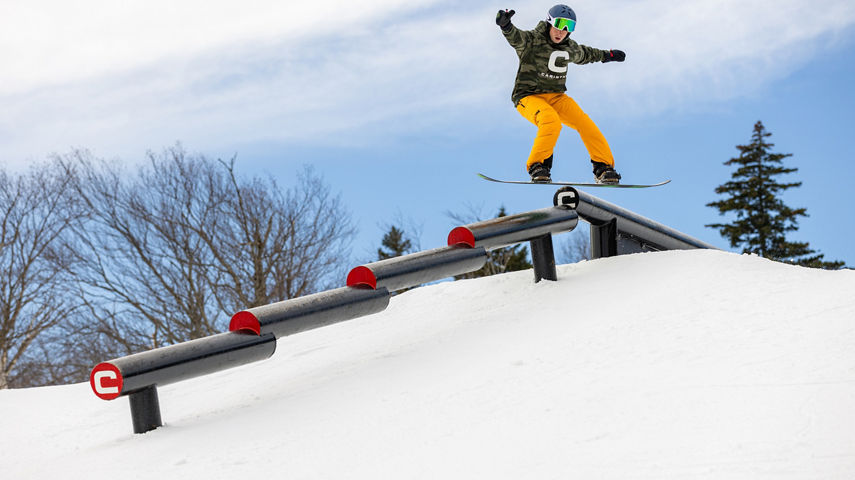 Snowboarder Throws Down at Carinthia Parks Terrain Park at Mount Snow 