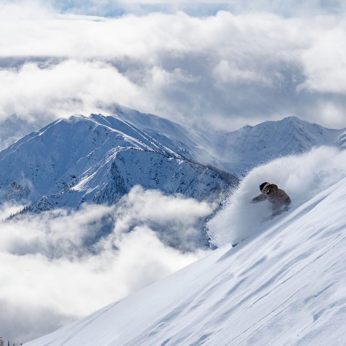 Skiing Down Mountain at Kicking Horse British Columbia