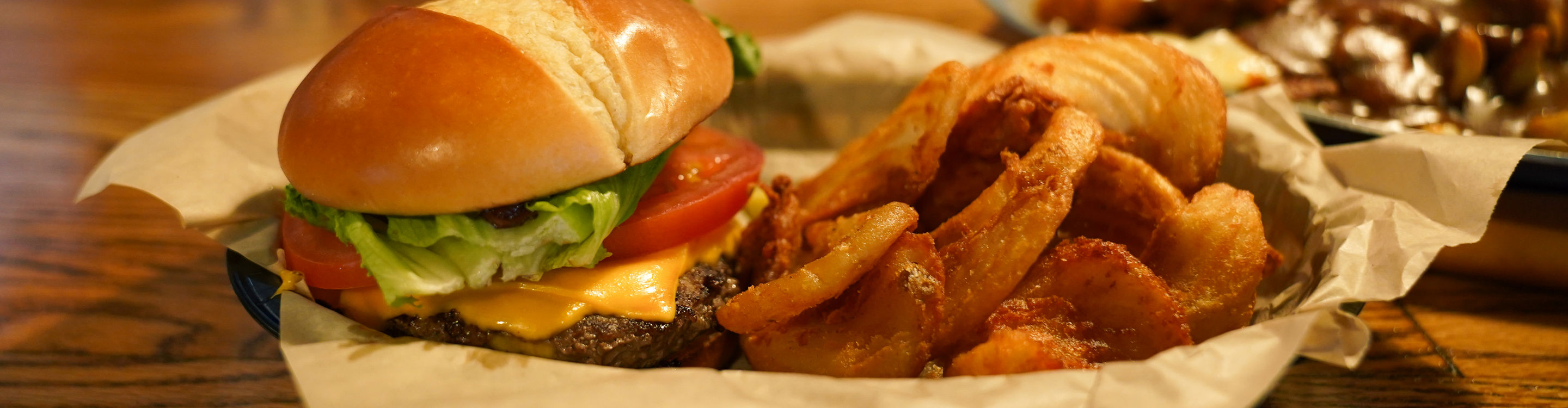 Burger and Fries at Mount Sunapee Goosefeathers Pub