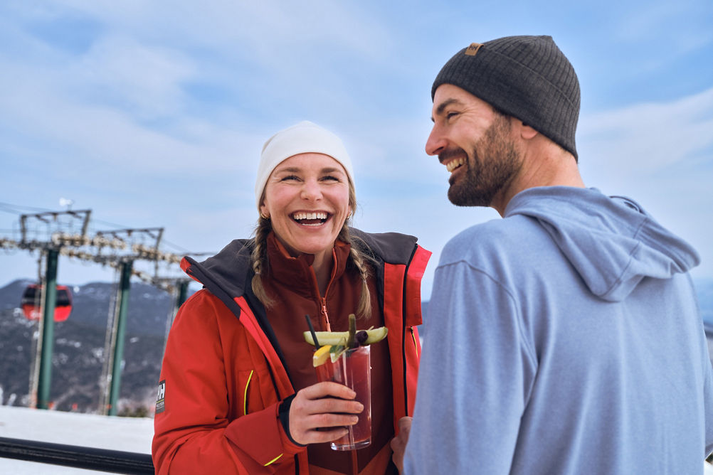 Couple Enjoying Apres on a Snowy Day at Stowe