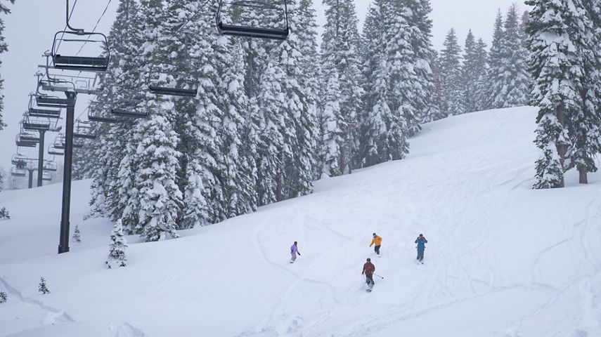 Group of Friends Skiing and Riding at Northstar