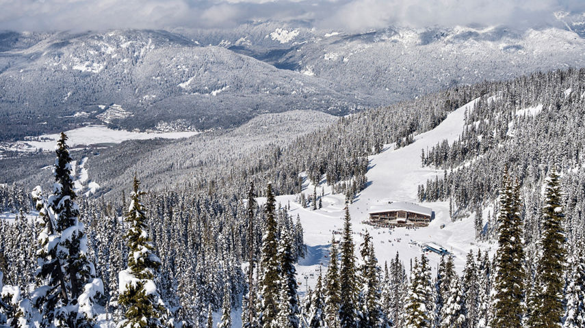 Snowy Scenic Exterior Shot of Whistler Blackcomb Glacier Creek Lodge