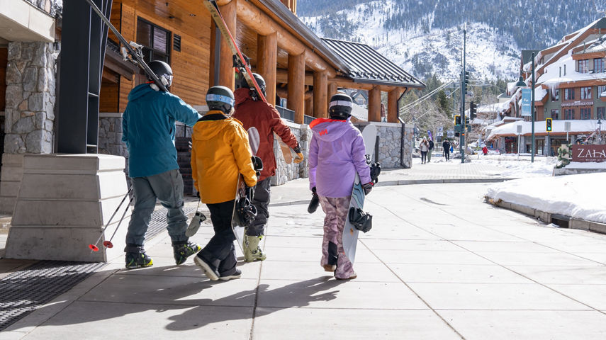 Group of Friends Walking Around Heavenly Base Area with Ski Gear