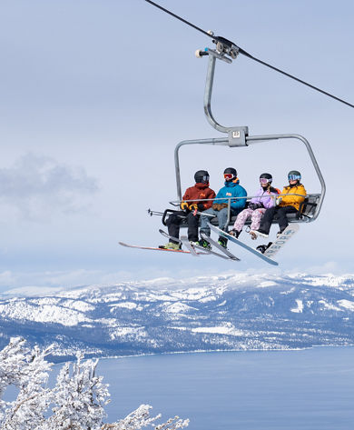 Group of Friends Ride Chairlift at Heavenly