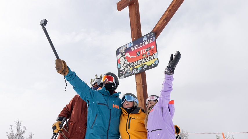 Group of Friends Take a Selfie Wearing Ski Gear at Heavenly