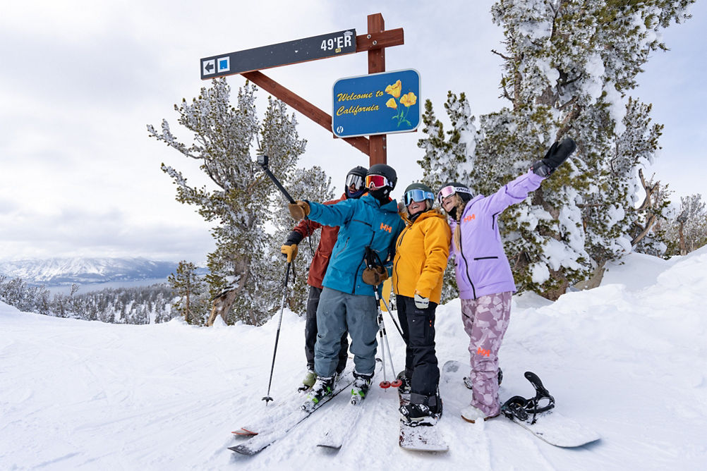 Group of Friends Take a Selfie Wearing Ski Gear at Heavenly