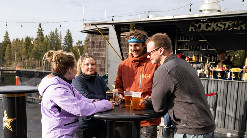 Group of Friends Enjoy Apres at Heavenly Rockstar Bar