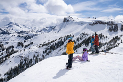 Friends Take Break from Skiing and Riding and Gaze at Scenic Kirkwood