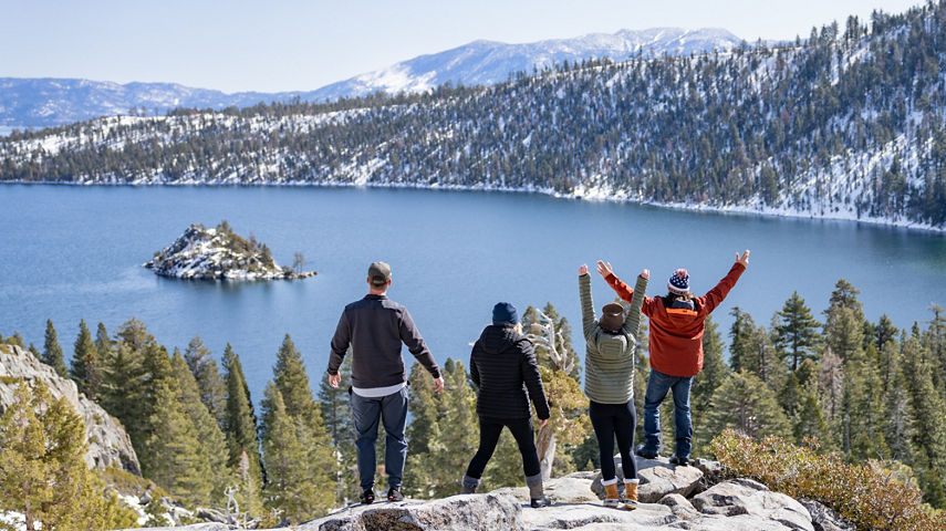 Group of Friends Exploring Emerald Bay and North Shore Dock