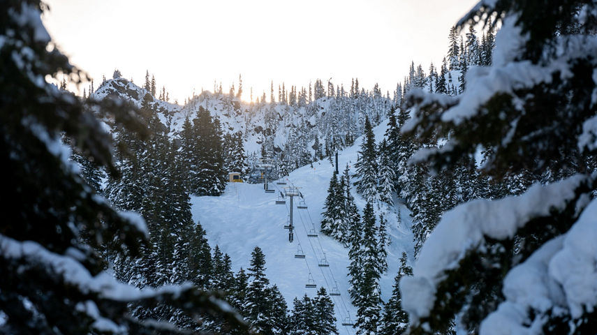 Snowy Scenic View of Chairlifts at Stevens Pass