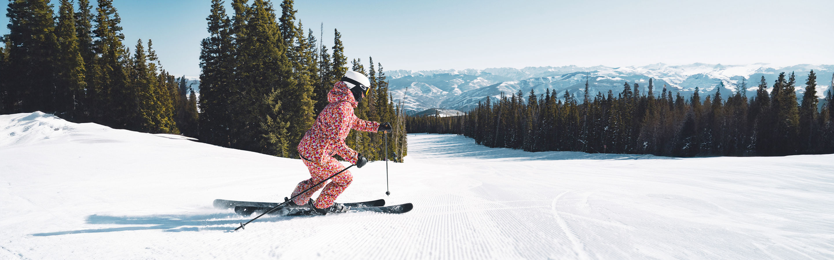 Woman Skiing Groomer at Top of Red Buffalo? - Color Treated