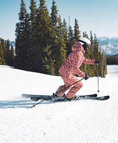 Woman Skiing Groomer at Top of Red Buffalo? - Color Treated