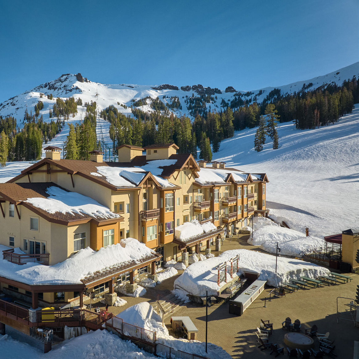 Snowy Spring Exterior of Mountain Club at Kirkwood