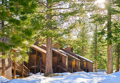 Snowy Spring Exterior of Mountain Condos at Northstar