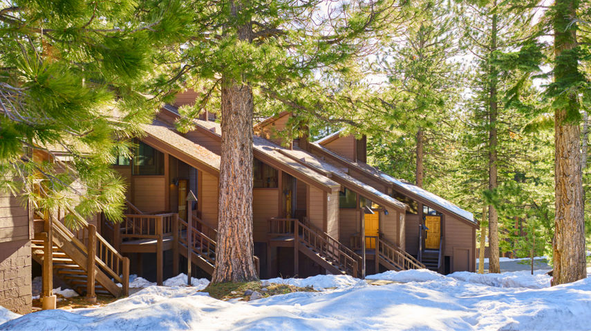 Snowy Spring Exterior of Mountain Condos at Northstar