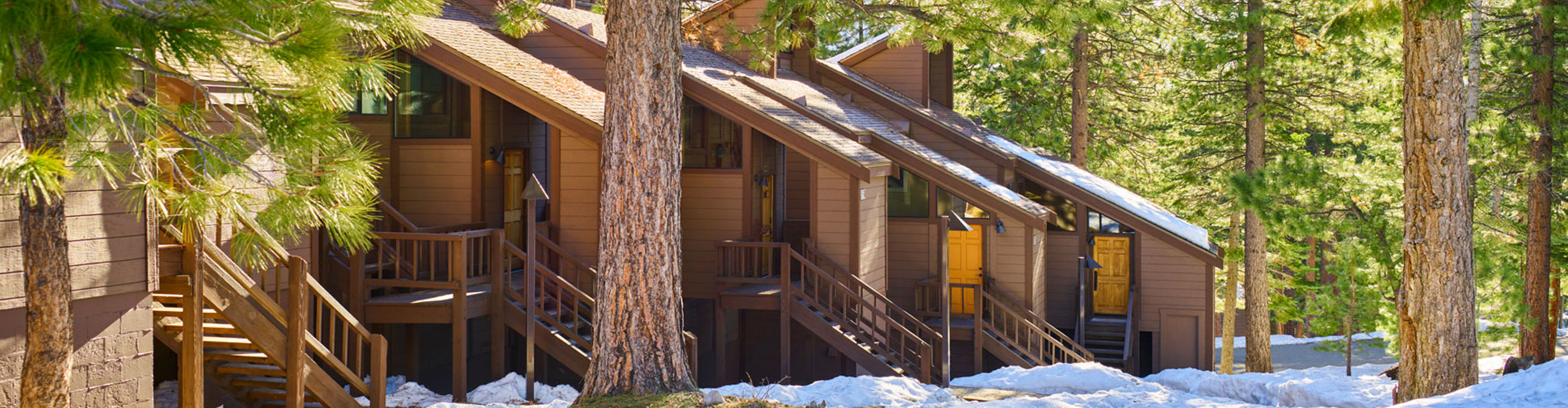 Snowy Spring Exterior of Mountain Condos at Northstar