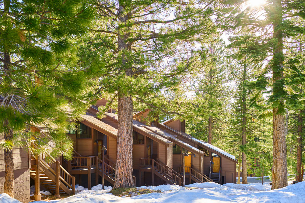 Snowy Spring Exterior of Mountain Condos at Northstar